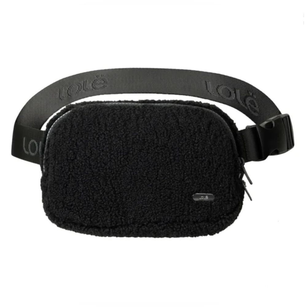 Lole Unisex Sherpa Belt Bag Crossbody 1L Black 2-Way Zip w/ Key Clip + Pockets